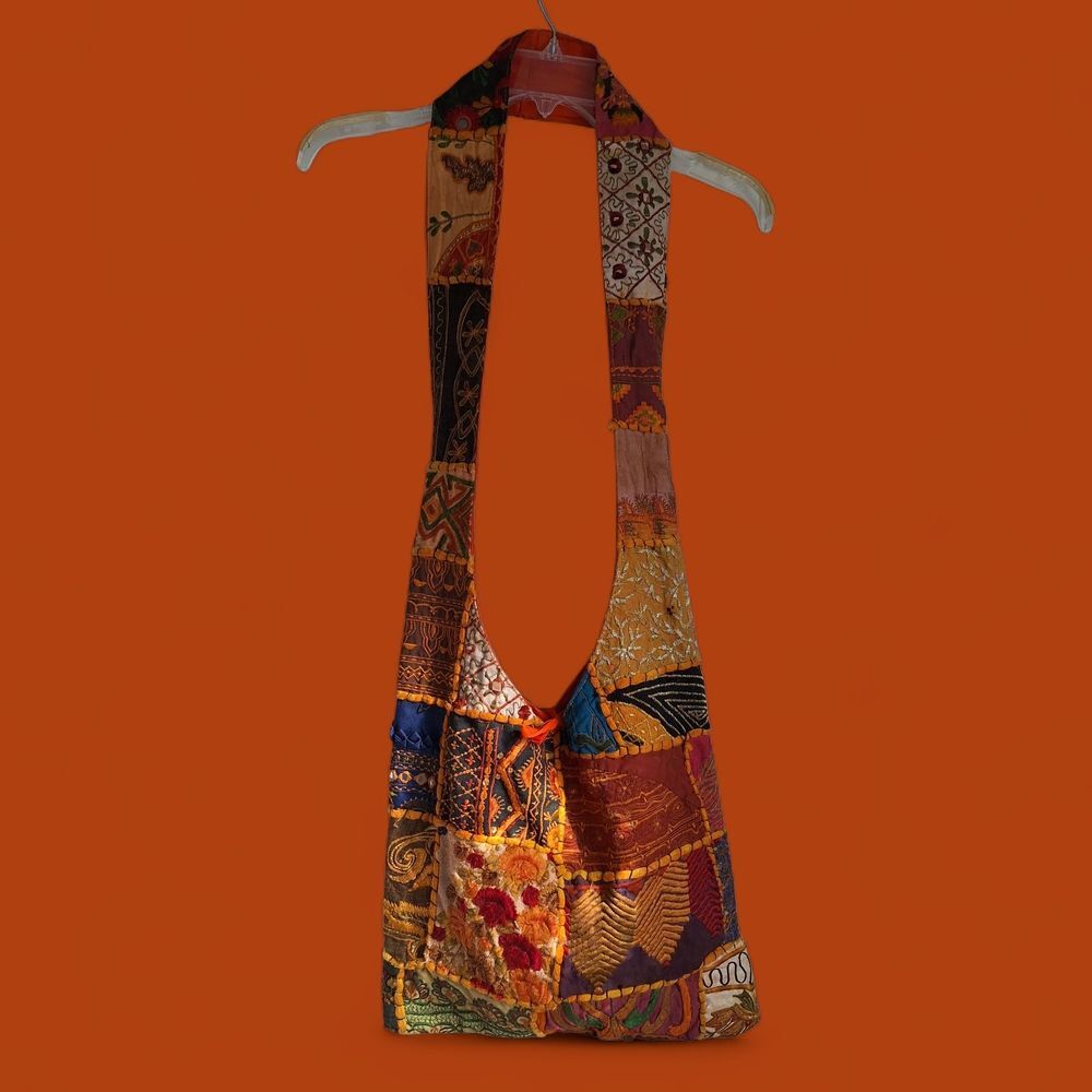 Handmade Colorful Patchwork Boho Hippy Sling Shoulder Bag From India NWOT